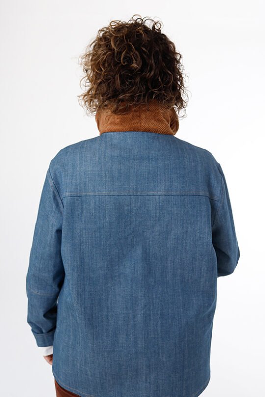 Chalk & Notch Den Jacket sewing pattern – customizable woven jacket with patch pockets and two length options for sizes 0-30