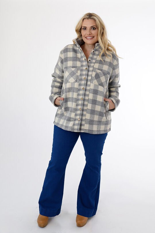 Chalk & Notch Den Jacket sewing pattern – customizable woven jacket with patch pockets and two length options for sizes 0-30