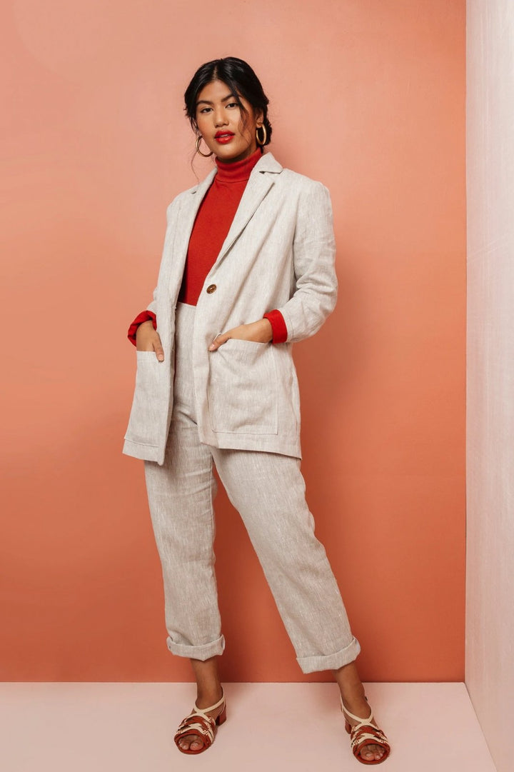 Friday Pattern Co. - The Heather Blazer sewing pattern for oversized unstructured blazer with lining and inclusive sizing XS–7X
