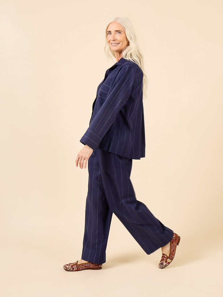 Closet Core Fran Pajamas sewing pattern – tailored two-piece pajama set with cuffed top and straight-legged bottoms