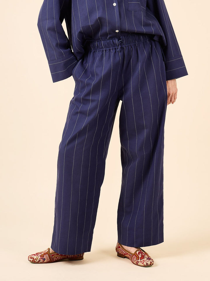 Closet Core Fran Pajamas sewing pattern – tailored two-piece pajama set with cuffed top and straight-legged bottoms