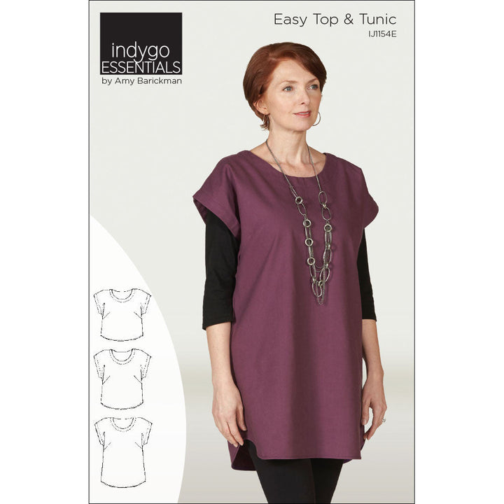 Indygo Essentials Easy Top & Tunic Pattern showing three lengths with bust darts and curved hem