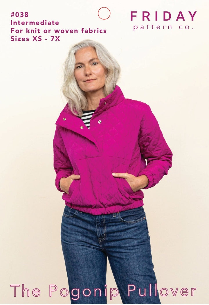 Friday Pattern Co. Pogonip Pullover sewing pattern – unlined jacket with welt pockets and packable option for outdoor adventures