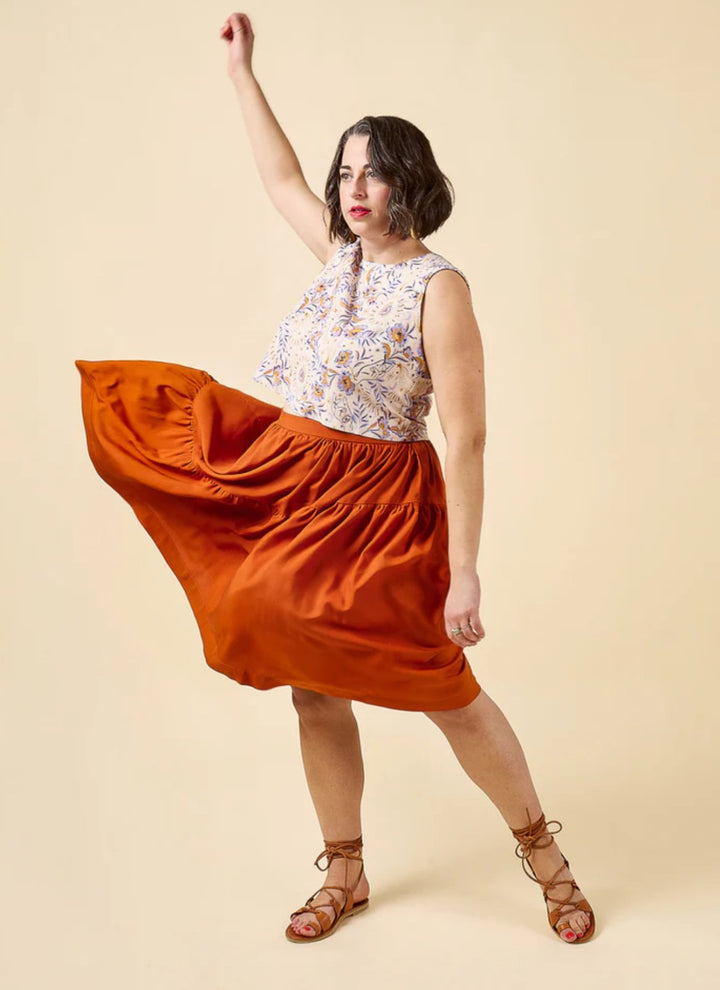 Closet Core Azure sewing pattern – versatile dress, skirt, and sleeveless top with tiered gathered design