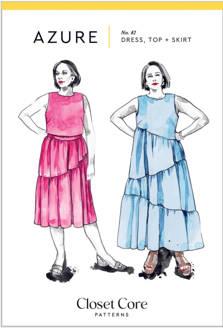 Closet Core Azure sewing pattern – versatile dress, skirt, and sleeveless top with tiered gathered design