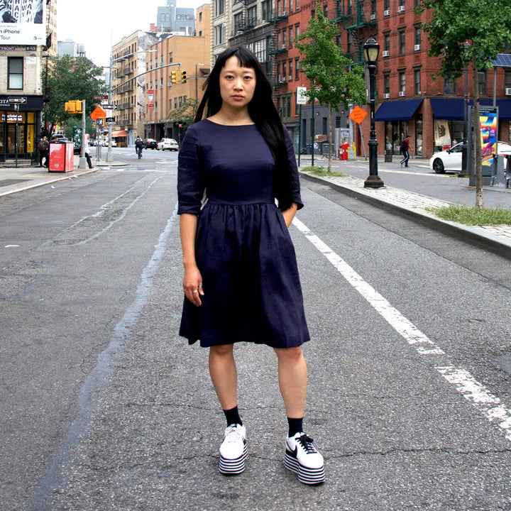 Christine Haynes Emery Dress sewing pattern – vintage fit-and-flare dress with in-seam pockets and two sleeve options