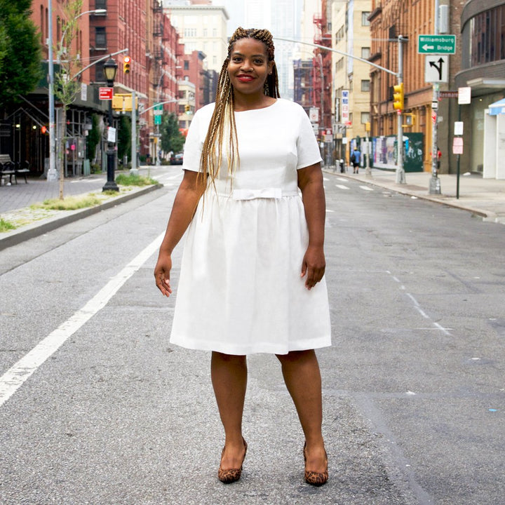 Christine Haynes Emery Dress sewing pattern – vintage fit-and-flare dress with in-seam pockets and two sleeve options