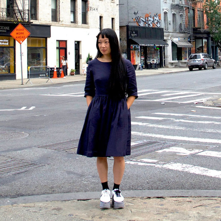 Christine Haynes Emery Dress sewing pattern – vintage fit-and-flare dress with in-seam pockets and two sleeve options