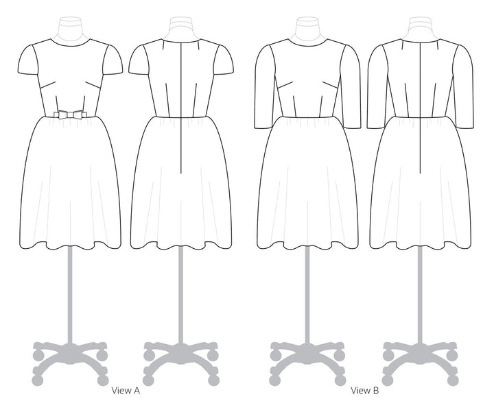 Christine Haynes Emery Dress sewing pattern – vintage fit-and-flare dress with in-seam pockets and two sleeve options