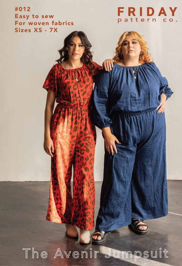 Create the perfect comfortable yet stylish Avenir Jumpsuit with Friday Pattern Co.'s easy sewing pattern. Features billowy sleeves, wide legs & elastic waist in sizes XS-7X for linen, cotton & rayon.