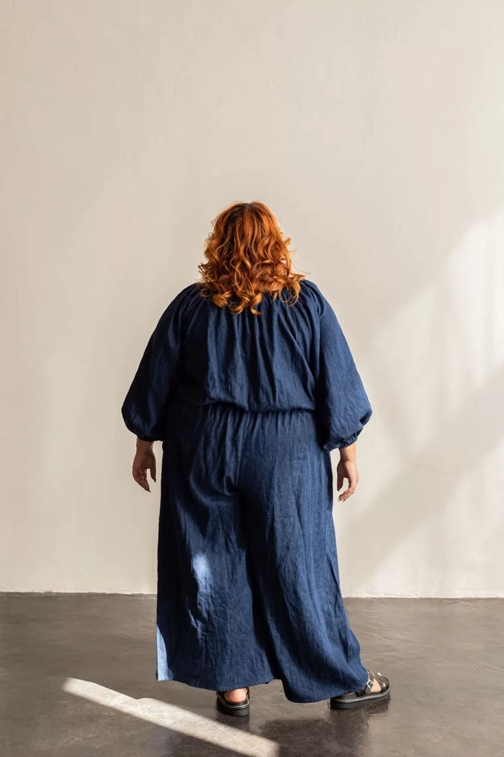 Create the perfect comfortable yet stylish Avenir Jumpsuit with Friday Pattern Co.'s easy sewing pattern. Features billowy sleeves, wide legs & elastic waist in sizes XS-7X for linen, cotton & rayon.