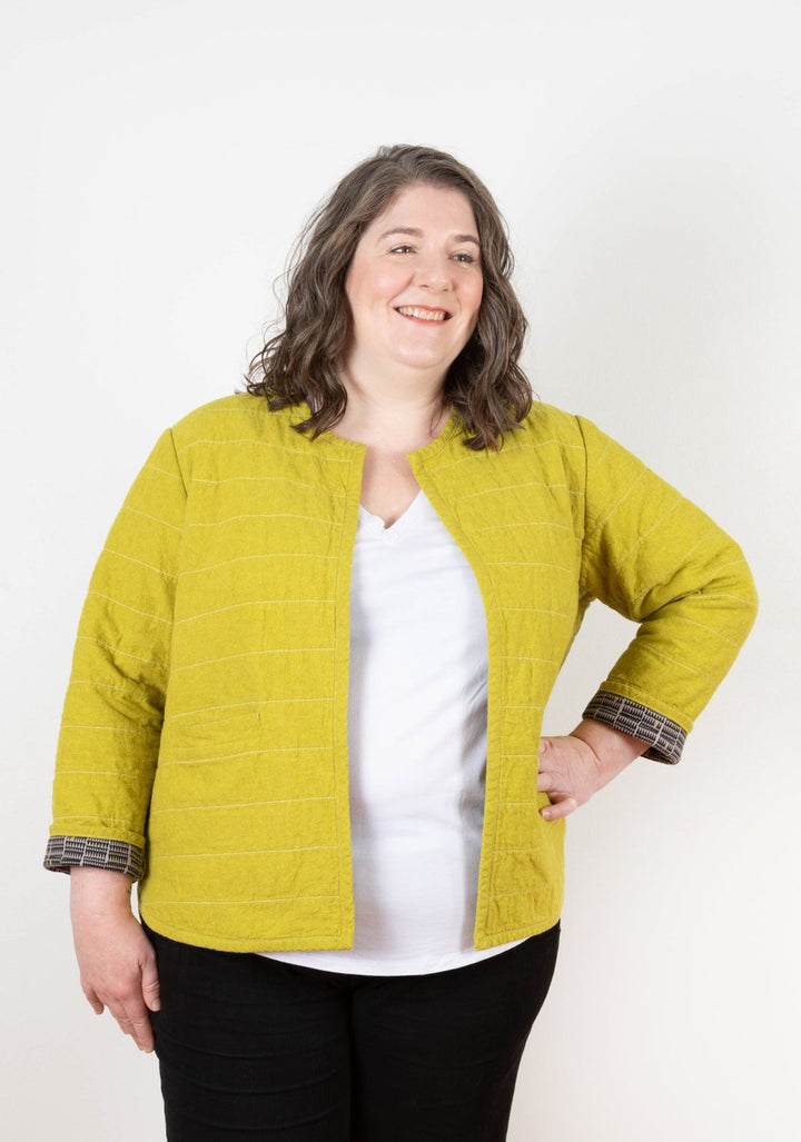 Grainline Studio Tamarack Jacket sewing pattern – plus-size quilted coat with welt pockets for sizes 14-30 (D-cup)