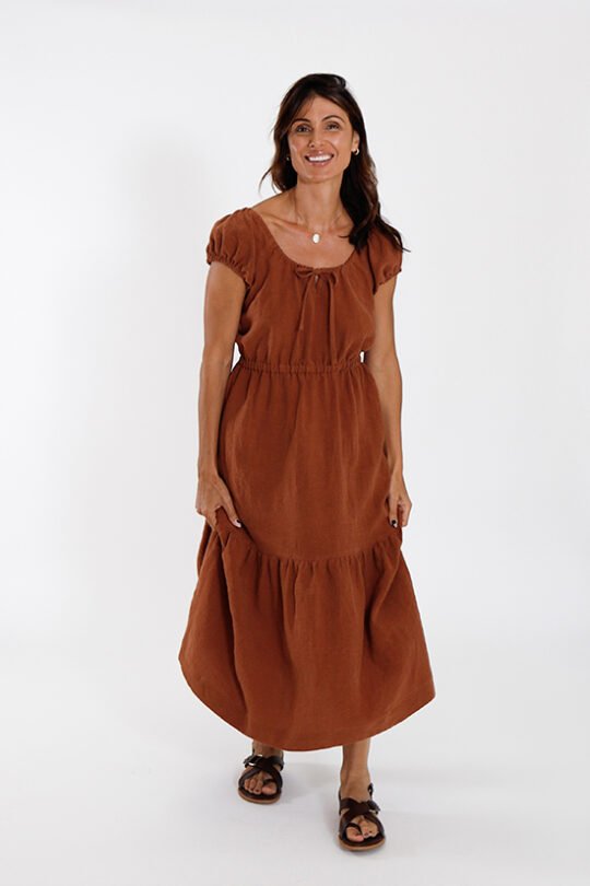 Chalk & Notch Ivie Dress sewing pattern – bohemian maxi dress and two-piece set with adjustable drawstrings and ruffles for sizes 0-30
