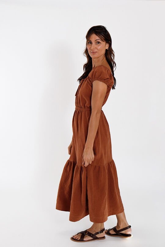 Chalk & Notch Ivie Dress sewing pattern – bohemian maxi dress and two-piece set with adjustable drawstrings and ruffles for sizes 0-30