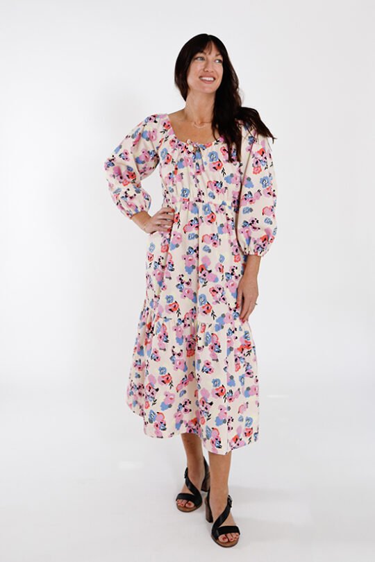 Chalk & Notch Ivie Dress sewing pattern – bohemian maxi dress and two-piece set with adjustable drawstrings and ruffles for sizes 0-30