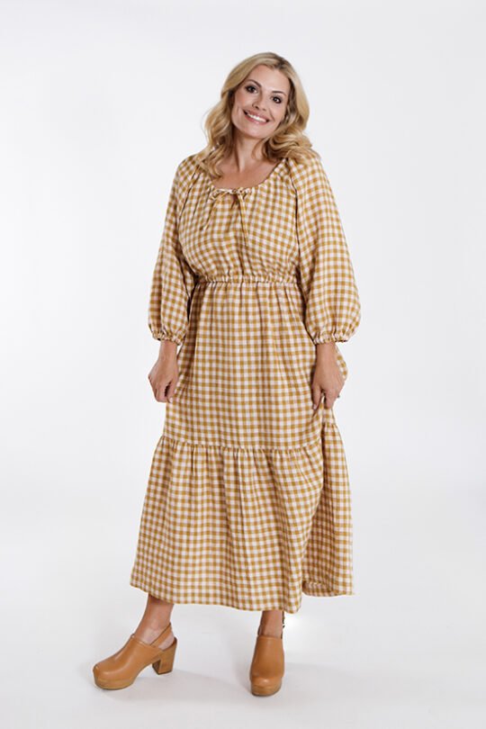 Chalk & Notch Ivie Dress sewing pattern – bohemian maxi dress and two-piece set with adjustable drawstrings and ruffles for sizes 0-30