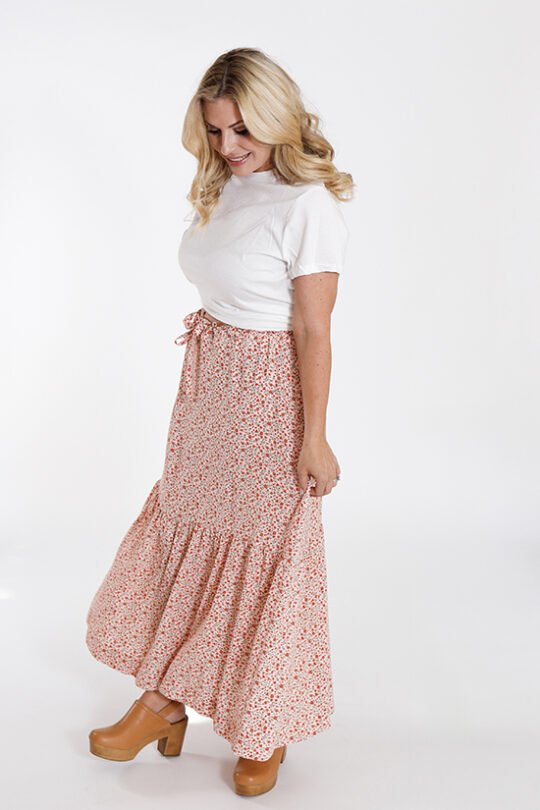 Chalk & Notch Ivie Dress sewing pattern – bohemian maxi dress and two-piece set with adjustable drawstrings and ruffles for sizes 0-30