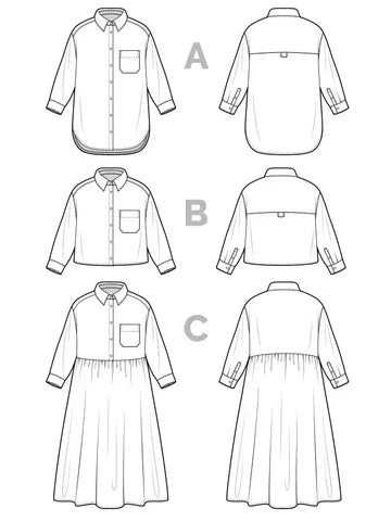 Closet Core Jenna Shirt and Shirtdress sewing pattern – oversized women’s button-up shirt with multiple style options