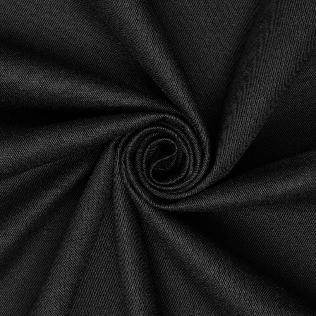 Chino Twill Stretch Black – 97% cotton, 3% Lycra, 8 oz medium-weight stretch fabric, 53/54 inches wide for sewing skirts, trousers, and blazers