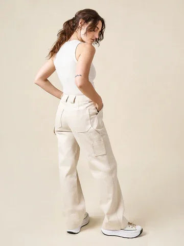 Closet Core Rika Pants sewing pattern showing high-rise straight-leg trousers with angled pockets