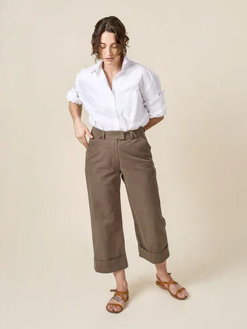 Closet Core Rika Pants sewing pattern showing high-rise straight-leg trousers with angled pockets