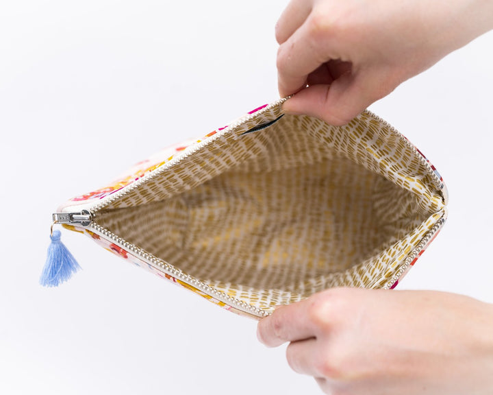 Colorful Makeup Bag with Tassel, Crafted from Rayon Challis, Perfect Travel Companion