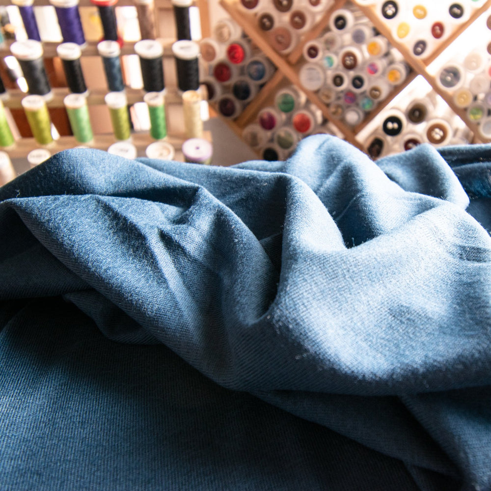 Crater Lake Blue Wool Jersey Knit Fabric - 100% Wool - Soft Stretchy Natural Material for Sweaters & Tees