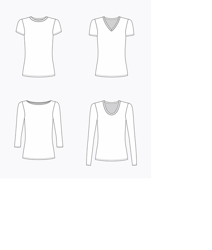 Grainline Studio Lark Tee sewing pattern – slim-fit t-shirt with interchangeable sleeves and necklines
