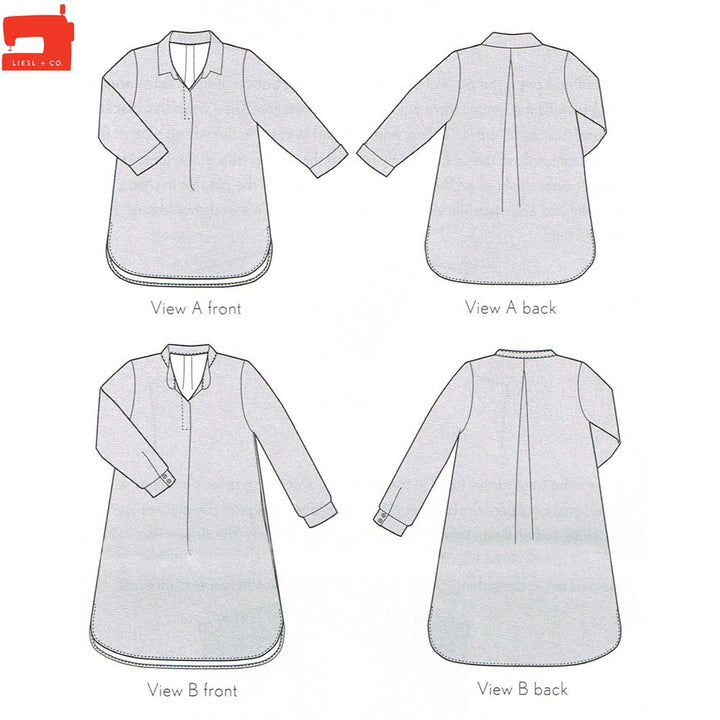 Liesl + Co Gallery Tunic and Dress sewing pattern with pleated placket and shirttail hem