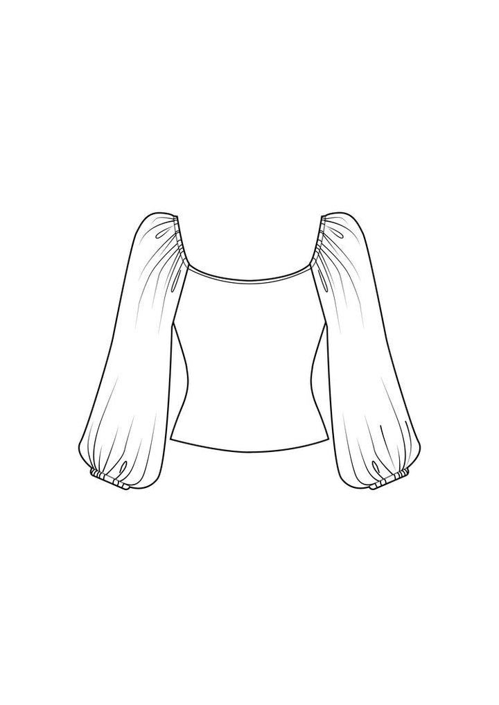 Friday Pattern Co. Adrienne Blouse with billowy elastic sleeves and cropped hem in knit fabric