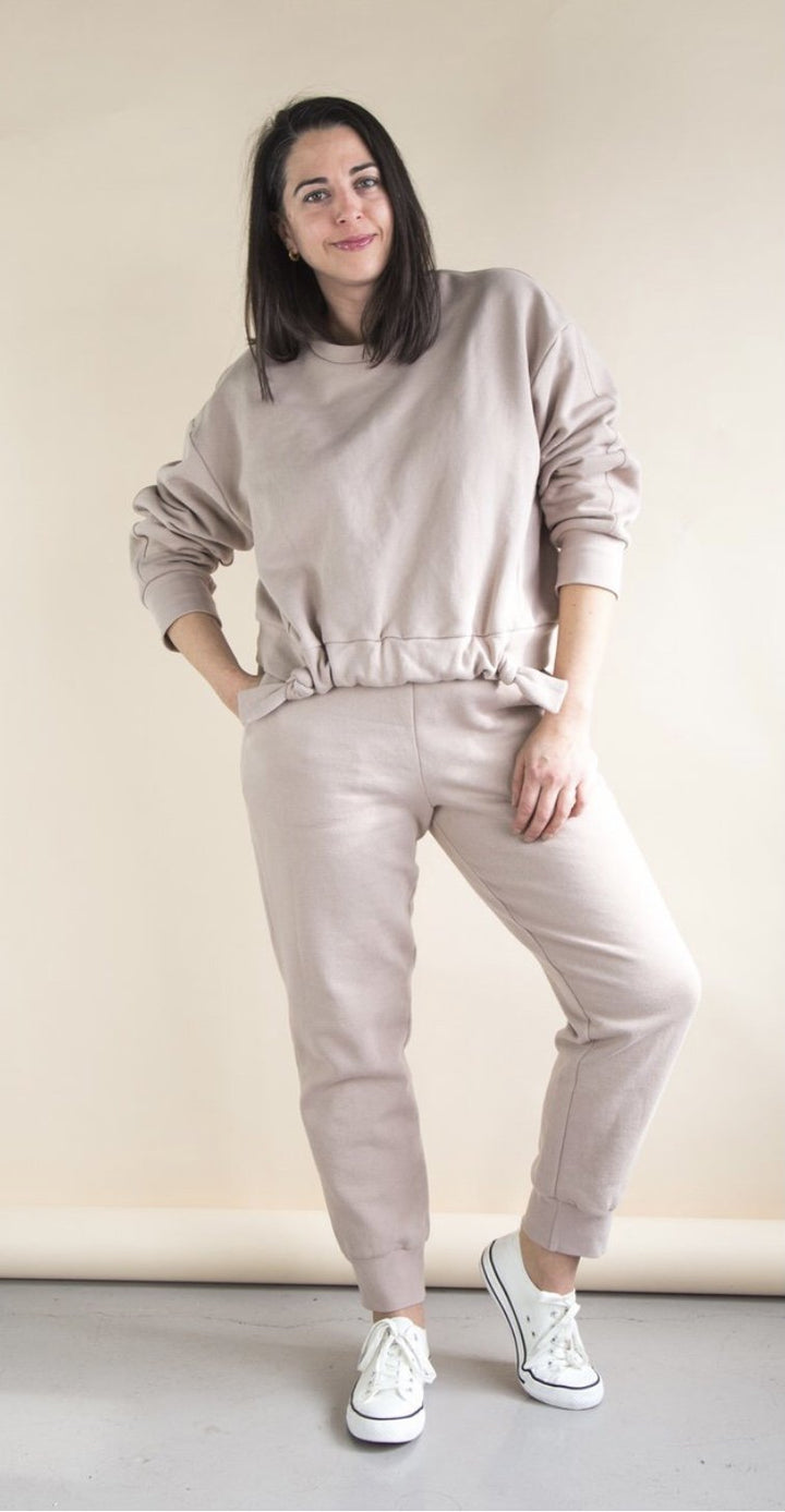 Closet Core Mile End Sweatshirt sewing pattern – oversized sweatshirt with crewneck, gathered band, and hoodie variation