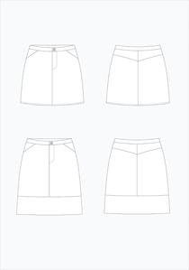 Grainline Studio Moss Skirt sewing pattern featuring semi-fitted design, fly front, and back yoke