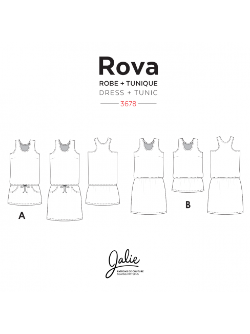 Jalie Rova Blouson Tank Dress and Tunic sewing pattern – racerback design with drawstring or elastic waist options.