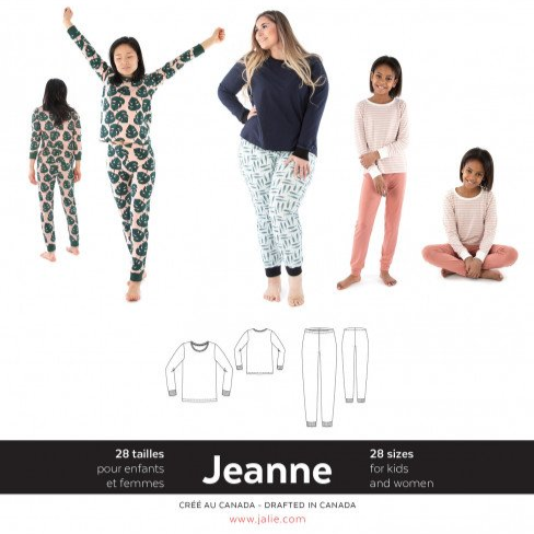 Jalie Jeanne PJ’s two-piece knit pajama set with long-sleeve top and high-waist pants