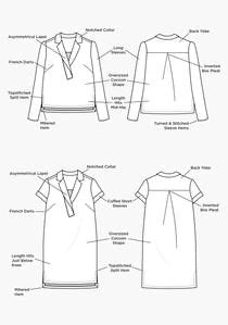 Grainline Studio Augusta Shirt and Dress sewing pattern cocoon-shaped top with asymmetrical collar and mitered split hem