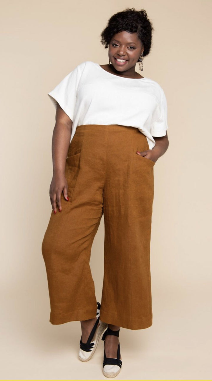 Closet Core Pietra Pants & Shorts sewing pattern – high-waisted trousers and shorts with flat front and elastic back