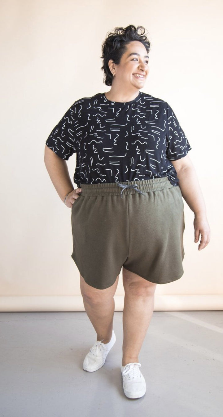 Closet Case Plateau Joggers sewing pattern with high-rise waist and wrap-around pockets