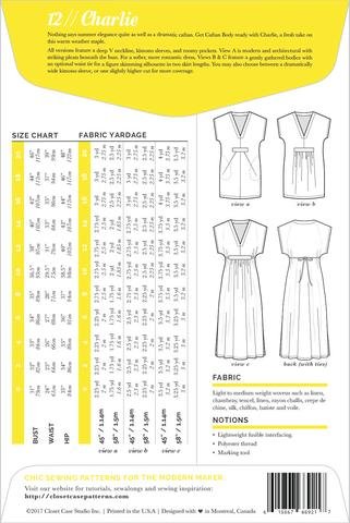 Closet Core Charlie Caftan sewing pattern – flowy summer dress with V-neckline, kimono sleeves, and multiple design variations