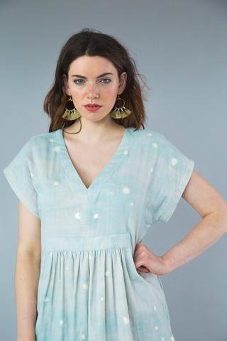 Closet Core Charlie Caftan sewing pattern – flowy summer dress with V-neckline, kimono sleeves, and multiple design variations