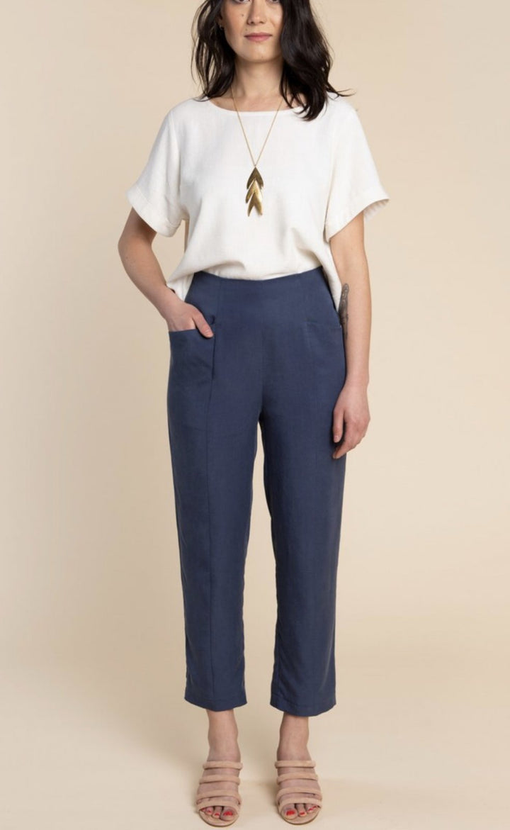 Closet Core Pietra Pants & Shorts sewing pattern – high-waisted trousers and shorts with flat front and elastic back