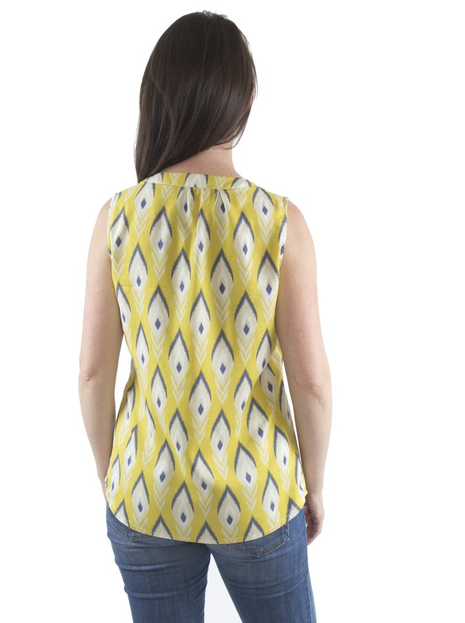 Hey June Biscayne Blouse sewing pattern – hidden button placket, chest pocket, and gathered neckline