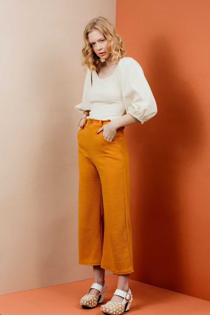 Friday Pattern Co. Joan Trousers in knit fabric with wide legs, waistband, scoop pockets, and optional sash belt
