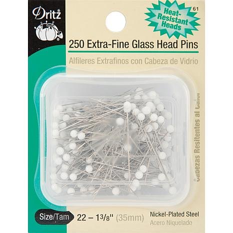 Dritz Glass Head Pins - 250 Count with Heat-Resistant Glass Heads for Quilting and Sewing