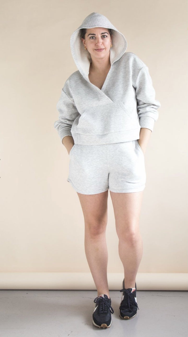 Closet Core Mile End Sweatshirt sewing pattern – oversized sweatshirt with crewneck, gathered band, and hoodie variation