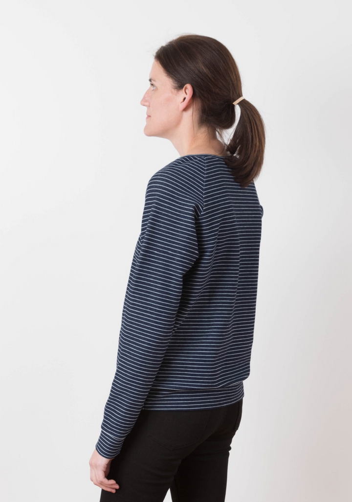 Grainline Studio Linden Sweatshirt sewing pattern – relaxed-fit sweatshirt with scooped neckline and mix-and-match sleeves
