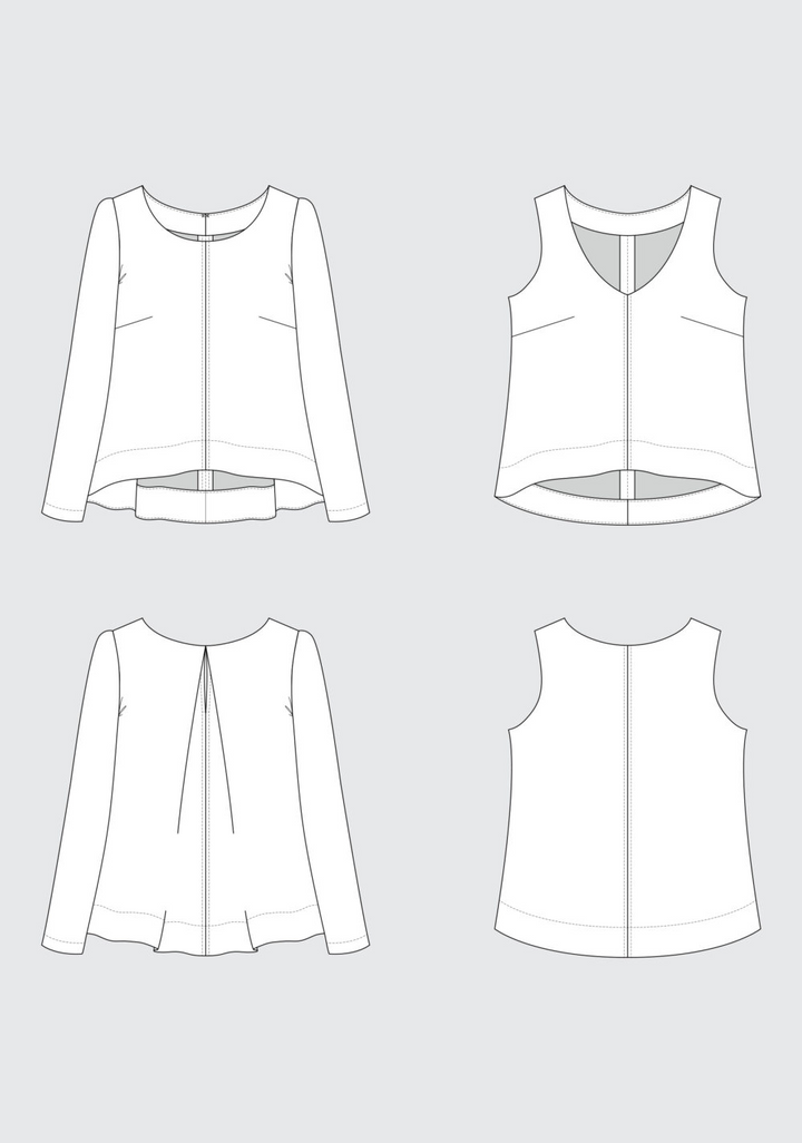 Grainline Studio Hadley Top sewing pattern – drapey semi-formal top with jewel or V-neck options