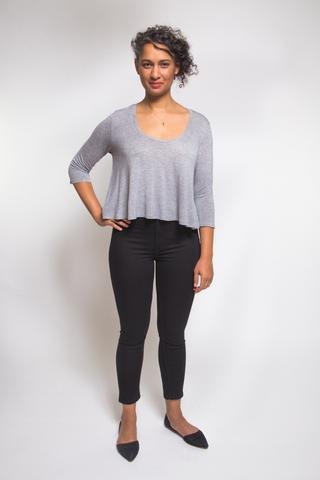 Closet Core Ebony Tee & Knit Dress sewing pattern – versatile drapey top and dress design with multiple neckline and sleeve options