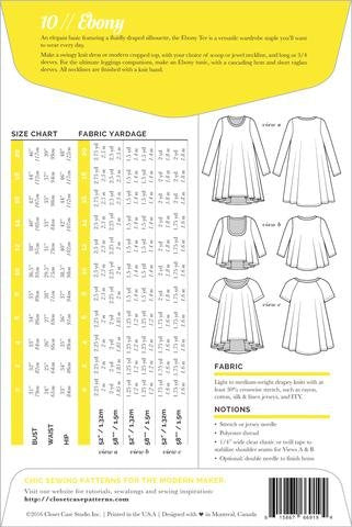Closet Core Ebony Tee & Knit Dress sewing pattern – versatile drapey top and dress design with multiple neckline and sleeve options