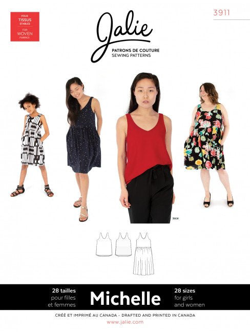 Jalie Michelle Tanks and Dress Pattern – rounded V-neck tank and above-knee skirt sewing pattern