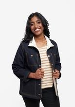 Grainline Studio Thayer Jacket sewing pattern sizes 0–18 with A-line shape, patch and yoke pockets, two-piece sleeves, fully lined for warmth